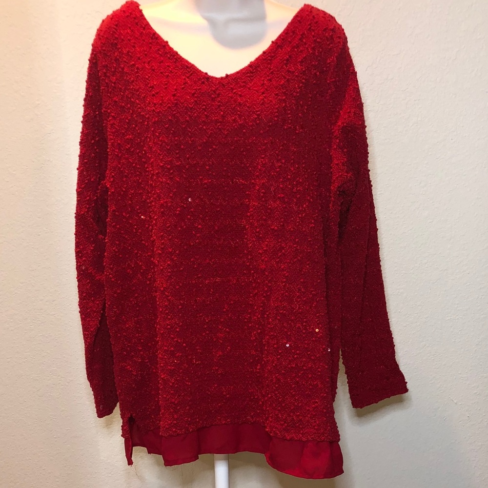 APT. 9 - Red, Sparkly, Sweater w/ Side Slits